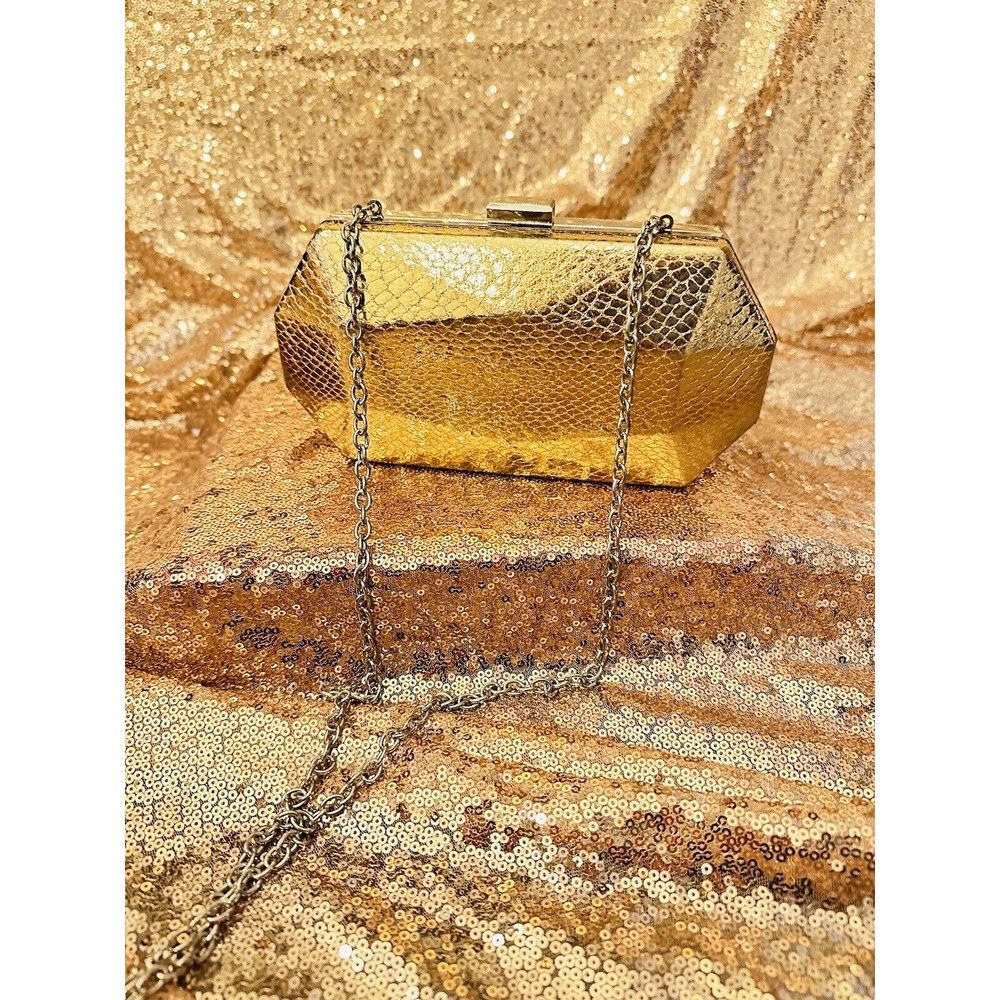 I.N.C. Copper Rose Gold Silver Colored Geometric Textured Clutch Evening Bag
